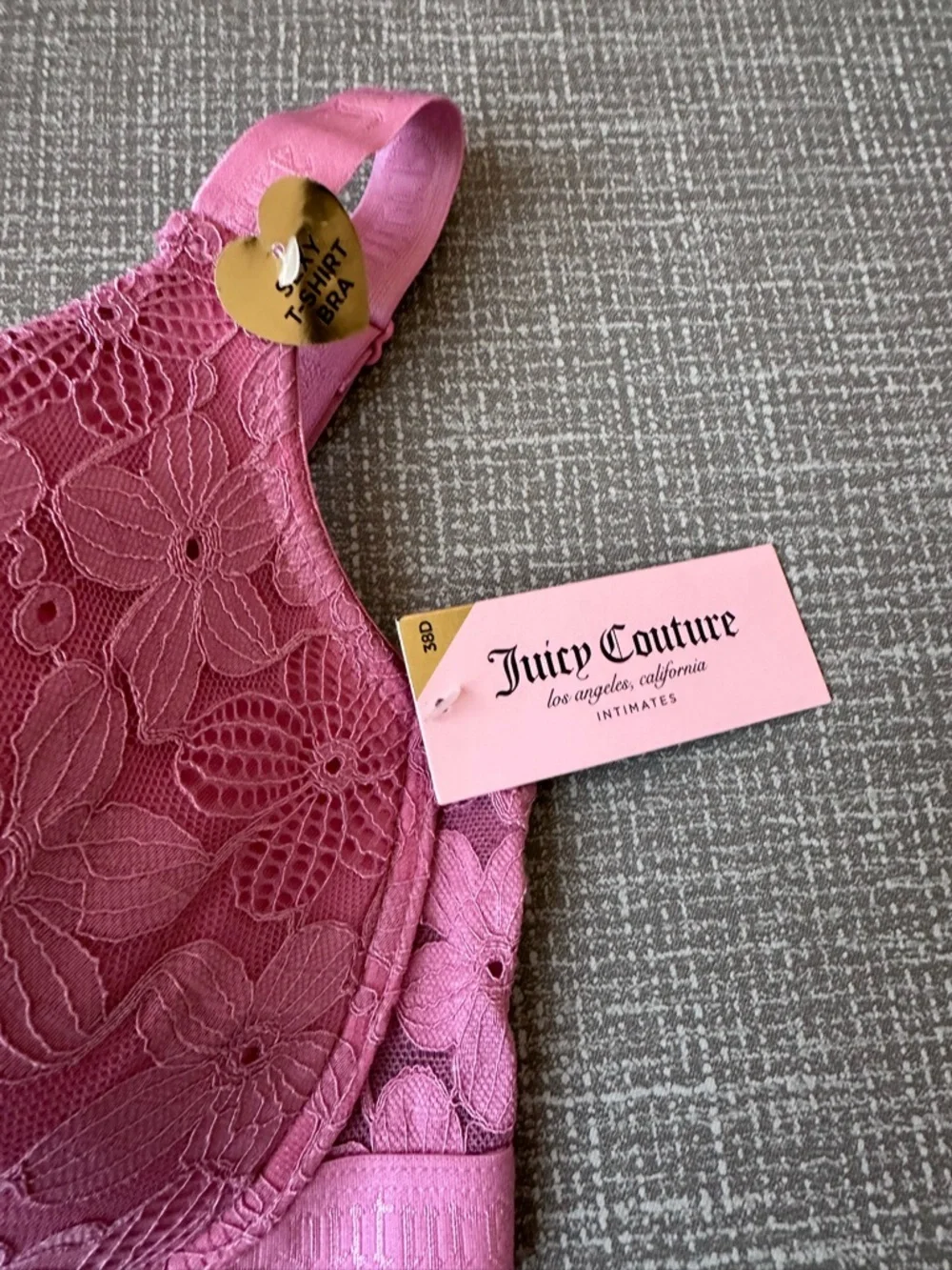 NWT Juicy Couture 38D Sexy T Shirt Bra Pink Lace Cashmere Rose